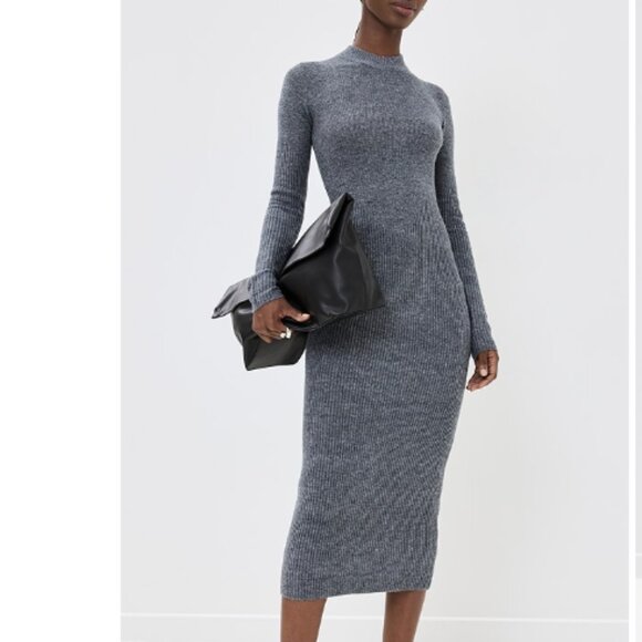 Staud Ramona Ribbed Wool-blend Sweater Knit Maxi Dress in Charcoal Grey - Picture 2 of 7